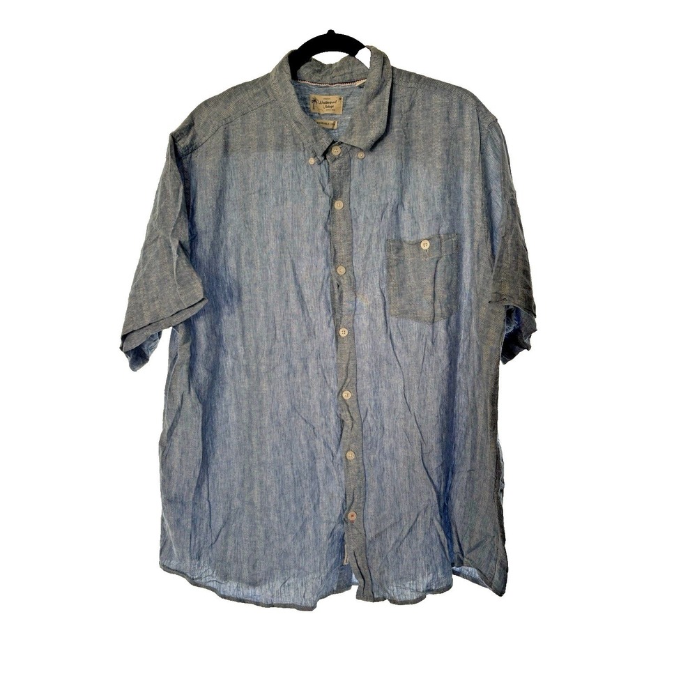 Weatherproof Vintage Button Down XXL Blue Excellent Linen Blend Short Sleeve